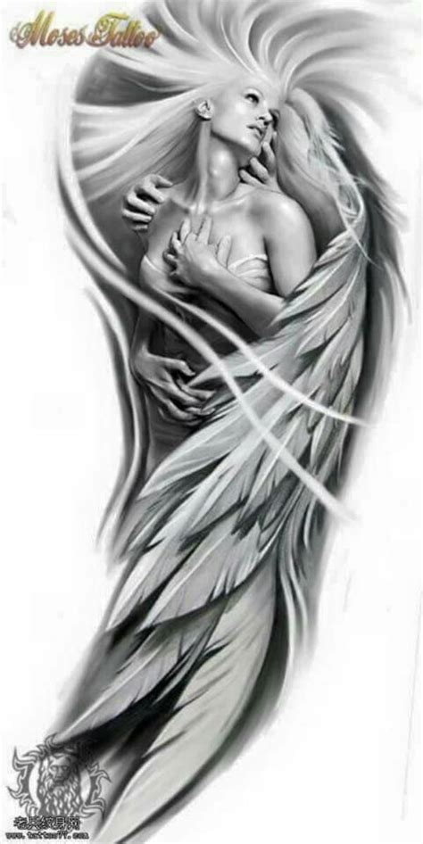 angel black and white tattoo